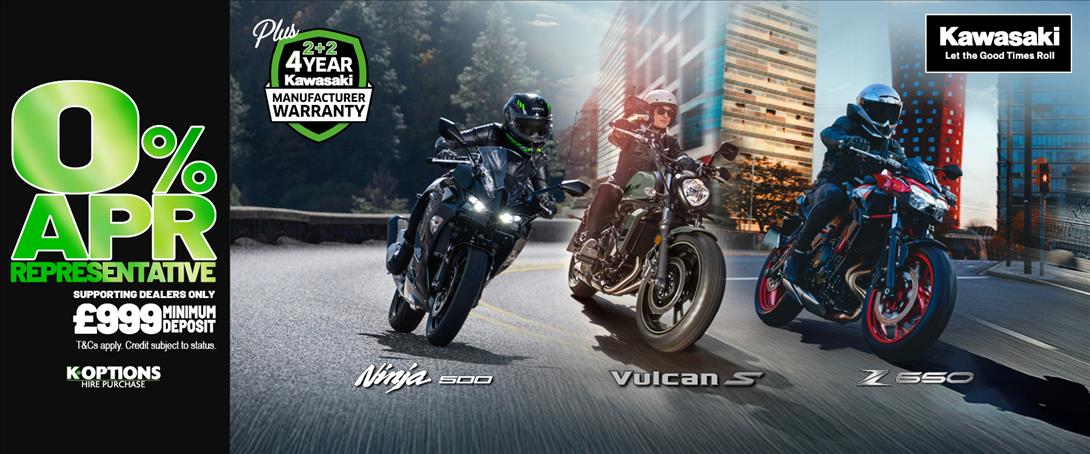 Enjoy 0% HP and 5.9% PCP on a wide range of Kawasaki machines! 