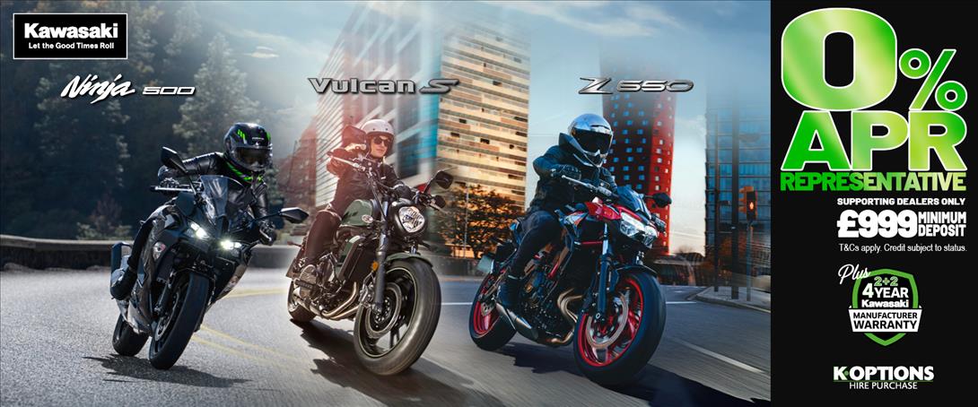 Enjoy 0% HP and 5.9% PCP on a wide range of Kawasaki machines! 