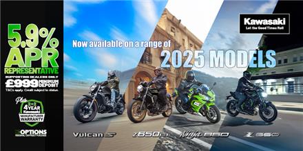 Enjoy 0% APR on HP and 5.9% PCP APR Representative on a wide range of Kawasaki machines!