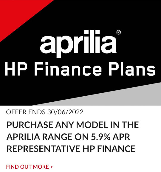 Purchase any model in the Aprilia Range on 5.9% APR Representative HP Finance