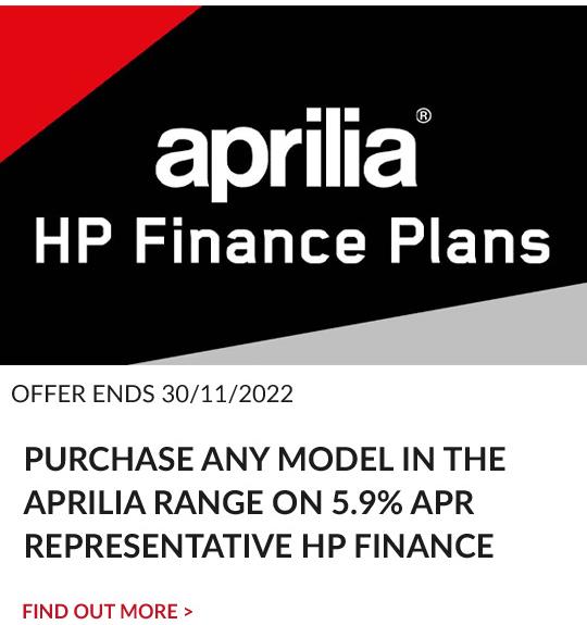 Purchase any model in the Aprilia Range on 5.9% APR Representative HP (PP) Finance