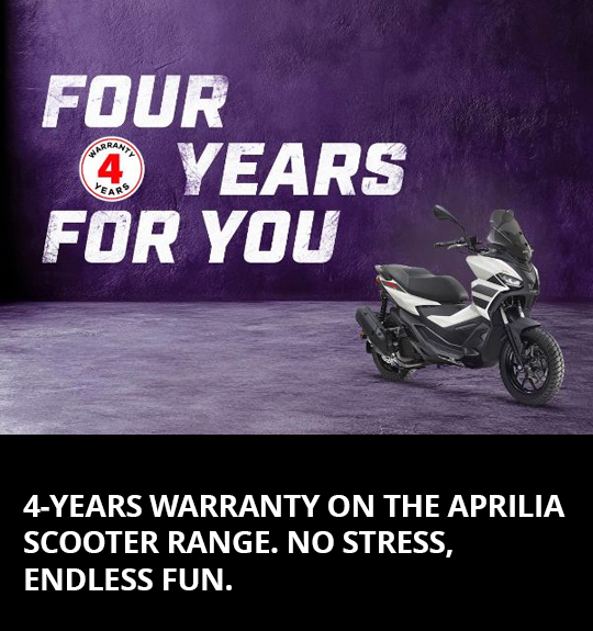 4-YEARS WARRANTY ON THE APRILIA SCOOTER RANGE
