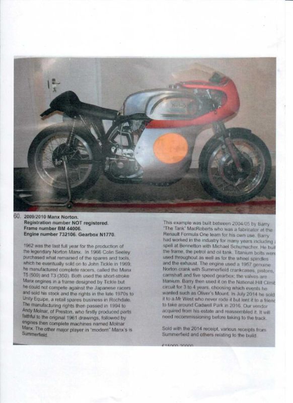 2002 MANX NORTON 500 REPLICA MOTORCYCLE RED / SILVER