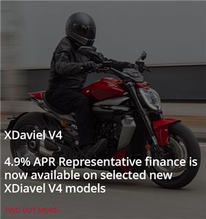 Turn heads with your feet planted firmly forward on 4.9% APR Representative finance for the new XDiavel V4