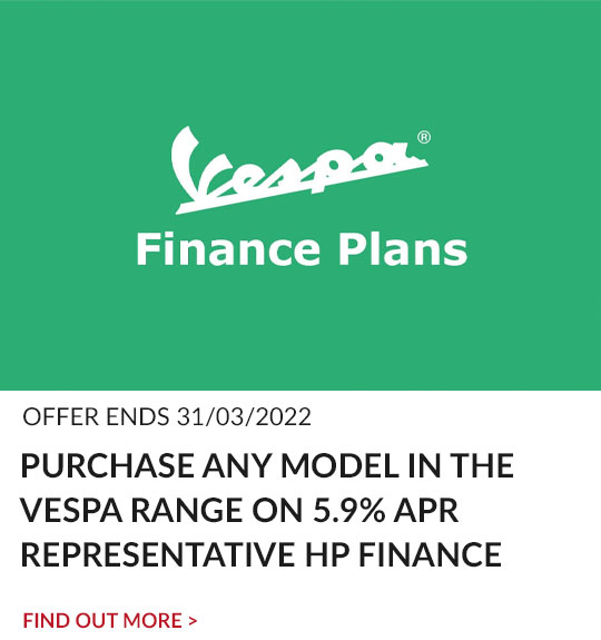 Purchase any model in the Vespa range on 5.9% APR Representative HP Finance