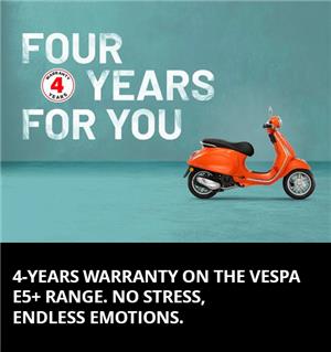 4-YEARS WARRANTY ON THE VESPA E5+ RANGE.