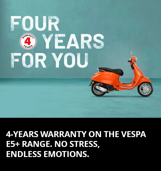 4-YEARS WARRANTY ON THE VESPA E5+ RANGE.