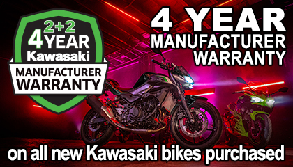 Enjoy four years warranty with all new Kawasaki’s!