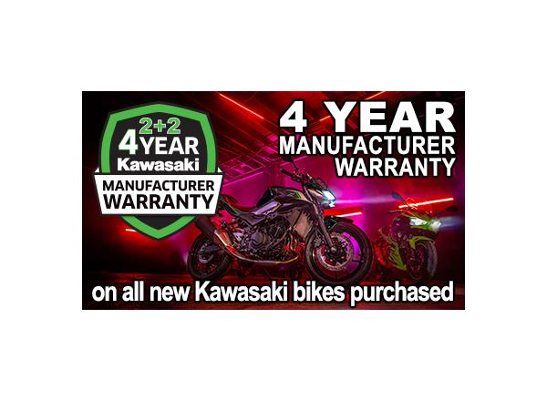 Enjoy four years warranty with all new Kawasaki's! 