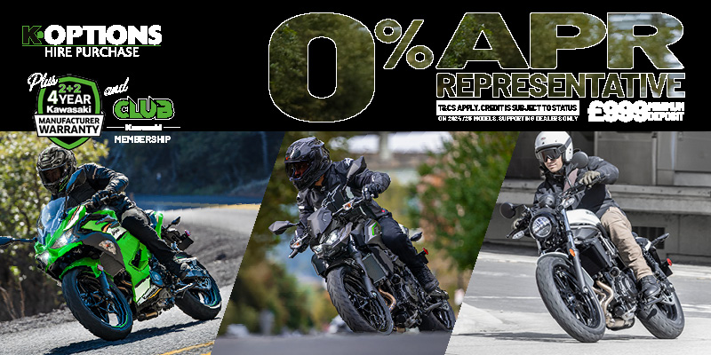 Enjoy 0% HP and 5.9% PCP on a wide range of Kawasaki machines! 