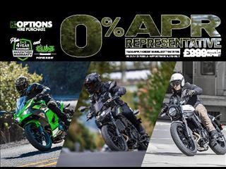 Enjoy 0% APR on HP and 5.9% PCP APR Representative on a wide range of Kawasaki machines!