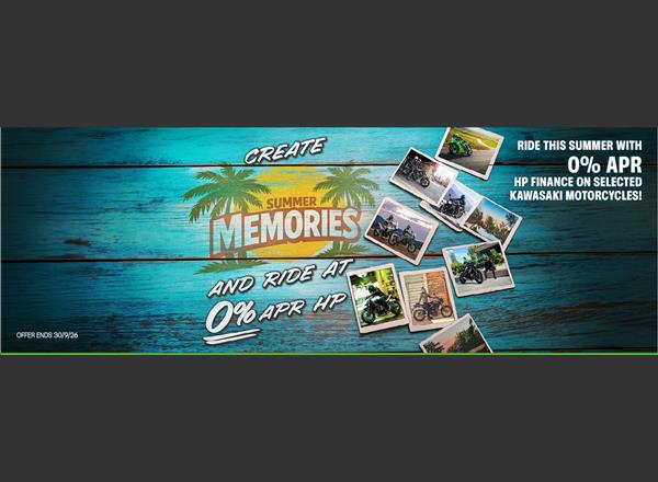 Ride this summer with 0% APR HP finance on selected Kawasaki motorcycles!