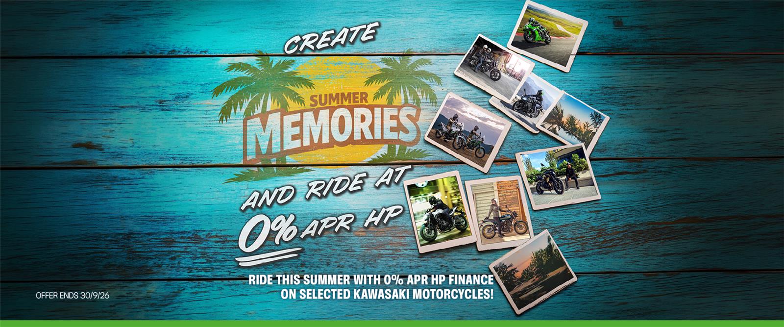 Ride this summer with 0% APR HP finance on selected Kawasaki motorcycles!