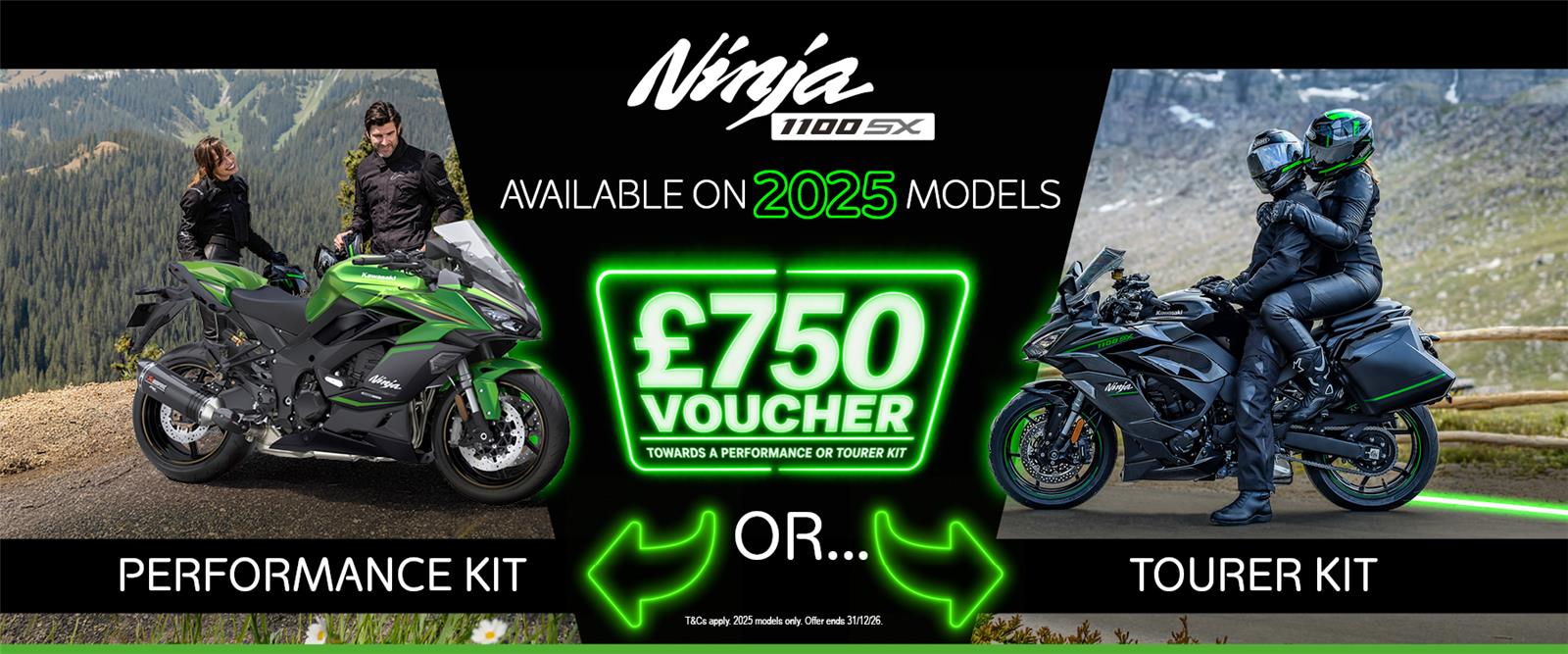 Make the 2025 Ninja 1100SX yours complete with a £750 accessory voucher
