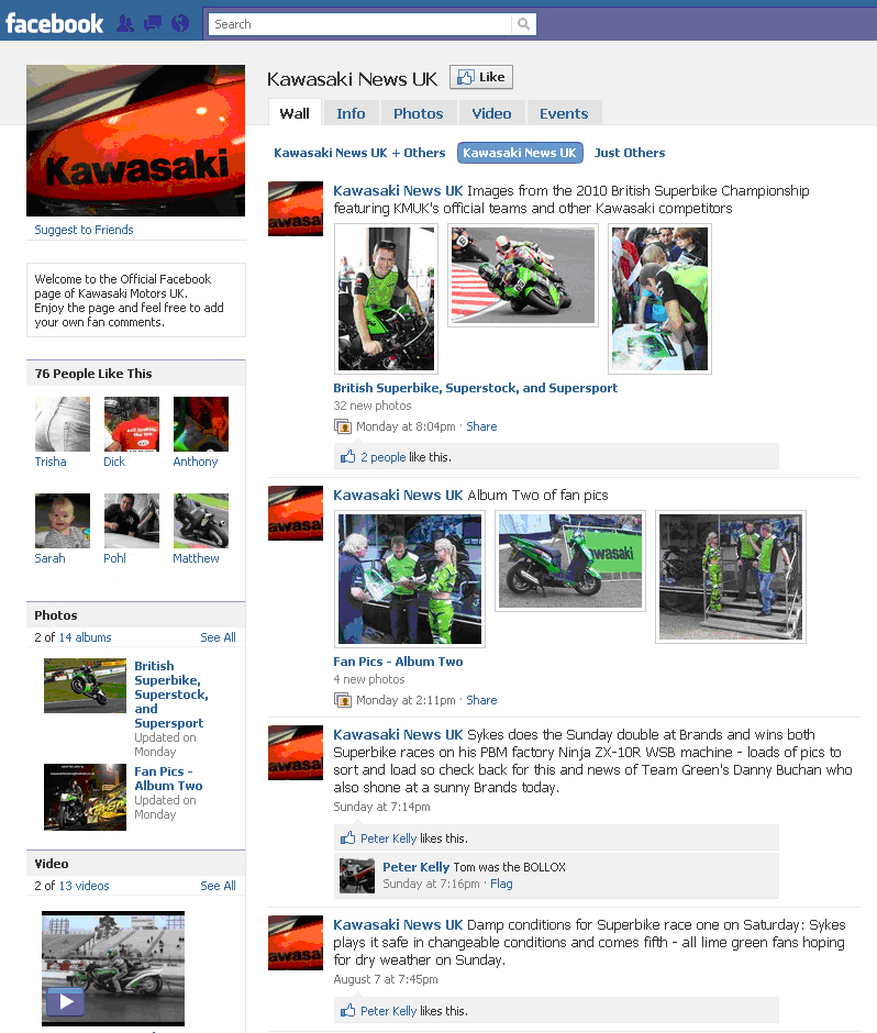 Facebook site re-launch for Kawasaki